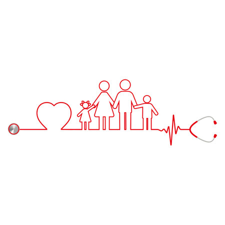 Family with heart and stethoscope on white background. Vector illustration.のイラスト素材