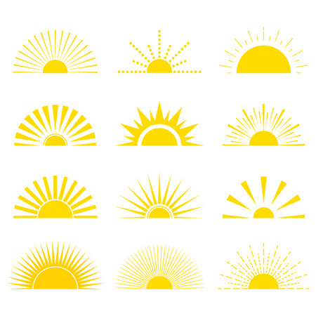 Illustration of a set of sunset sun rays on a white backgroundのイラスト素材