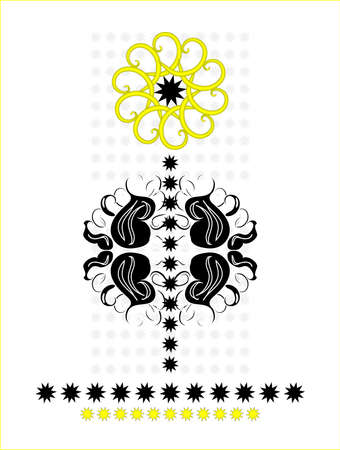 black decorative flower on white background with starのイラスト素材