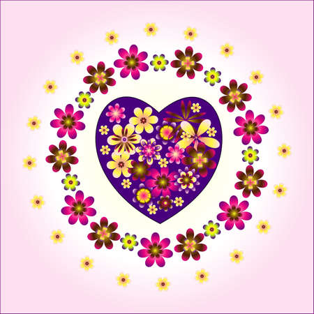 heart decorative with circle  flowers on pink backgroundのイラスト素材