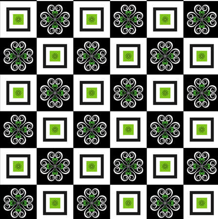 flower square seamless texture on black and white backgroundのイラスト素材