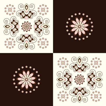 flower pattern square background with decorative curlのイラスト素材