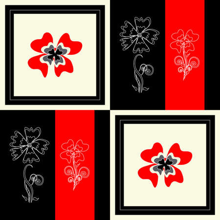 flower pattern square background with decorative curlのイラスト素材