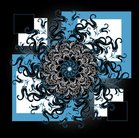 flower circle decorative pattern on black backgroundのイラスト素材