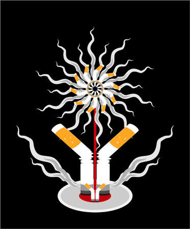 flower of cigarette with harm on black backgroundのイラスト素材