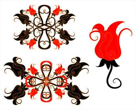 rose pattern with leaf ornament on white backgroundのイラスト素材