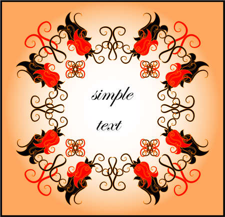 framework with rose and leaf on orange backgroundのイラスト素材