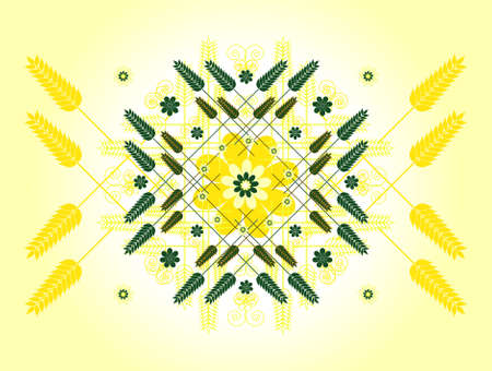 decorative ornament with wheat and flower on colored backgroundのイラスト素材