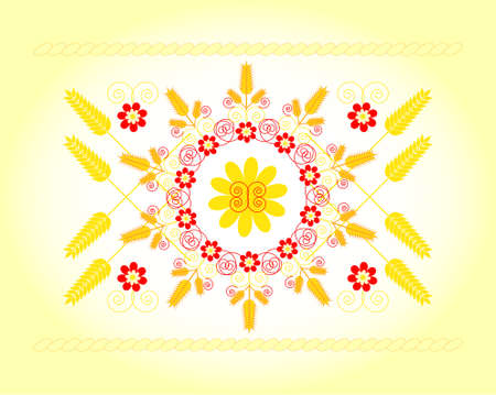 ornament with wheat and flower on colored backgroundのイラスト素材