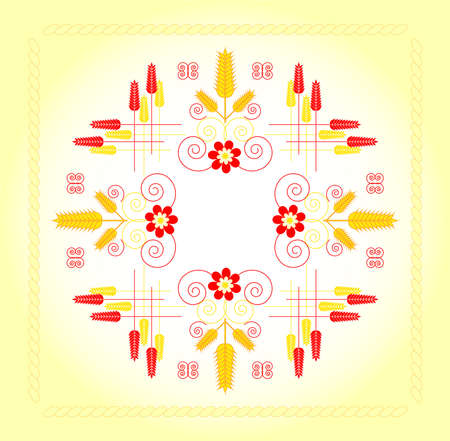 decorative framework with wheat and flower on colored backgroundのイラスト素材