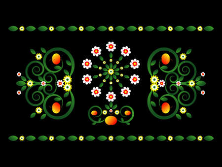 horizontal ornament with flower on black background