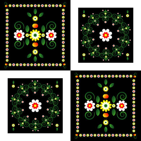 pattern with curl and flower on square background