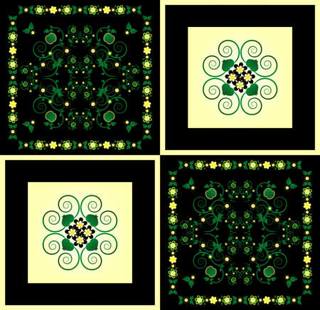 pattern with curl and flower on square backgroundのイラスト素材