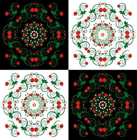 pattern with curl and flower on square backgroundのイラスト素材