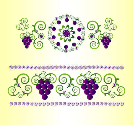 horizontal ornament with flower and grapeのイラスト素材