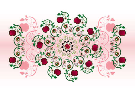 horizontal ornament with flower and appleのイラスト素材