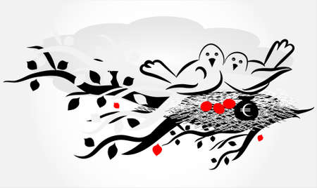 bird on nest with eggのイラスト素材