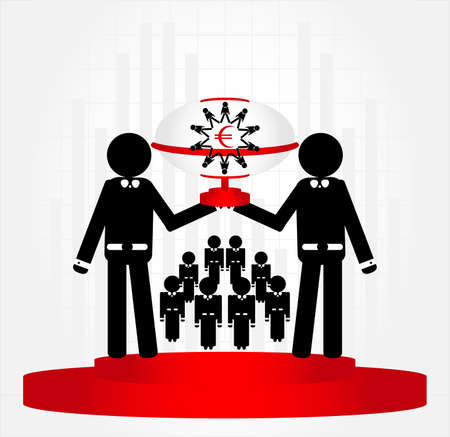 people with globe on pedestalのイラスト素材