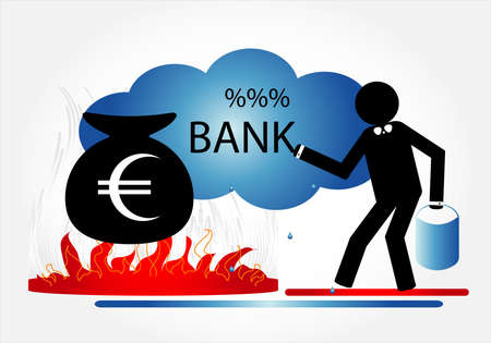 bag with money in fire on white backgroundのイラスト素材