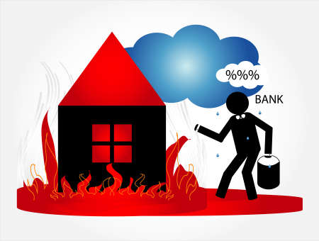 house in fire on streetのイラスト素材