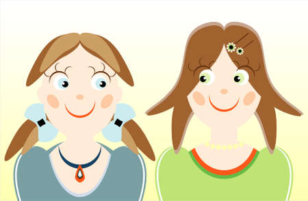 portrait of two funny girls のイラスト素材