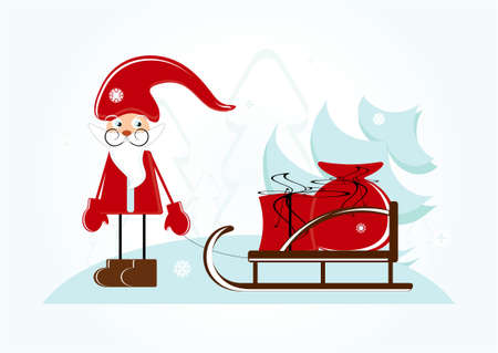 santa with sleigh and giftのイラスト素材