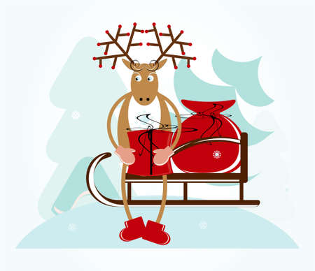 deer with sleigh and giftのイラスト素材