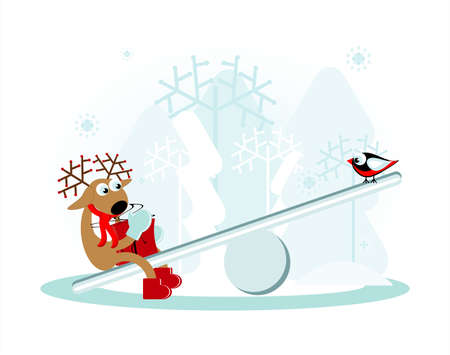 deer with bird on swingのイラスト素材
