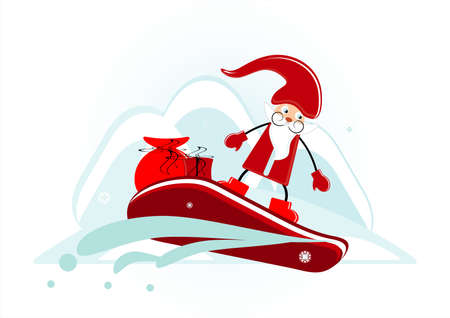 santa with gift on snowboardのイラスト素材