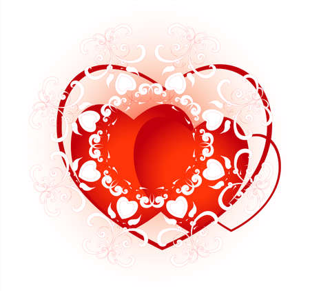 red heart with decorative  pattern and curlのイラスト素材