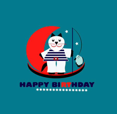 happy birthday card with fun cat  vector illustration のイラスト素材