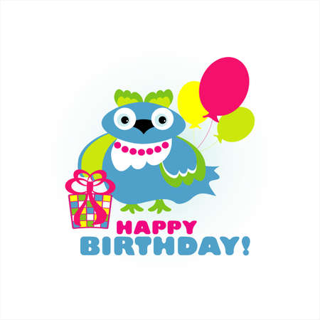 happy birthday card with fun bird  vector illustration のイラスト素材