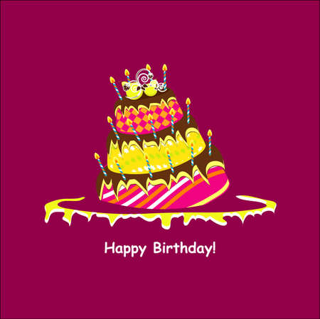 happy birthday card with cake  vector illustration のイラスト素材
