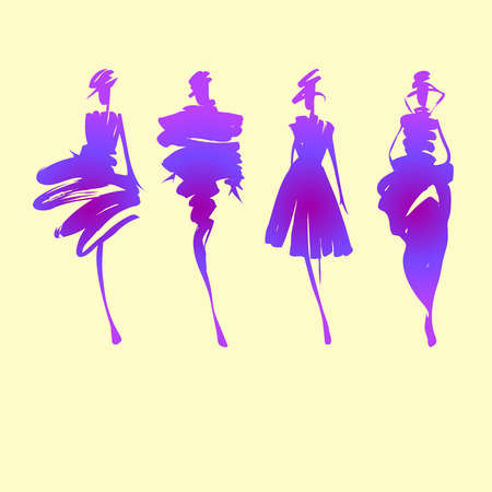 Fashion models hand drawn silhouettesのイラスト素材