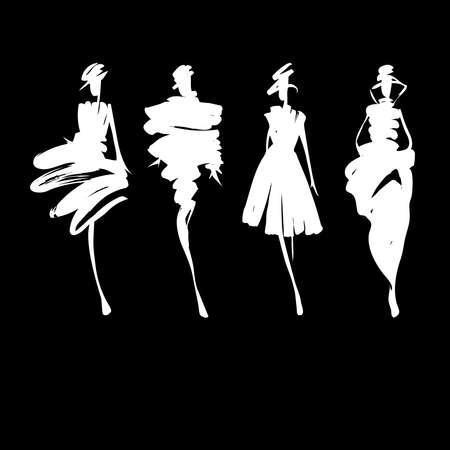 Fashion models hand drawn silhouettesのイラスト素材
