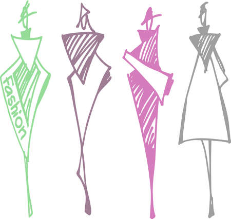 Fashion models silhouettes hand drawnの写真素材