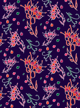 Floral seamless background pattern. Vector illustration hand drawn. Wrapping paper, fabric swatch.のイラスト素材