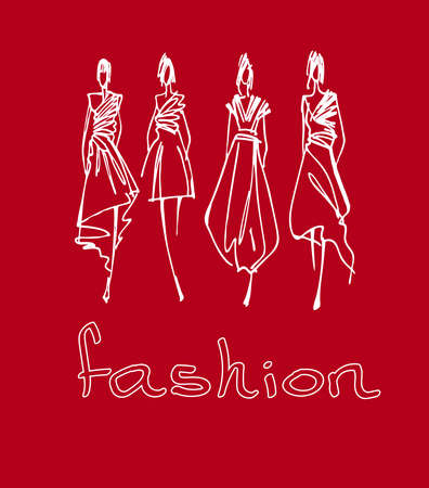 Fashion models hand drawn silhouettesのイラスト素材