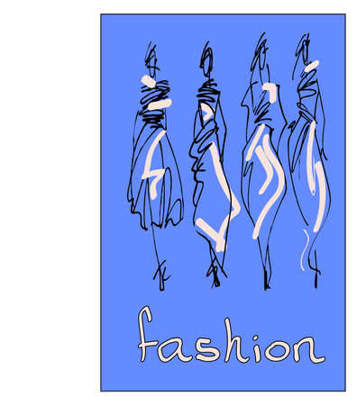 Fashion models hand drawn silhouettesのイラスト素材