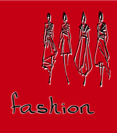 Fashion models hand drawn silhouettesのイラスト素材