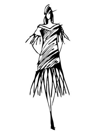 Fashion woman silhouette hand drawn sketchのイラスト素材
