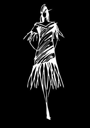 Fashion woman silhouette hand drawn sketchのイラスト素材