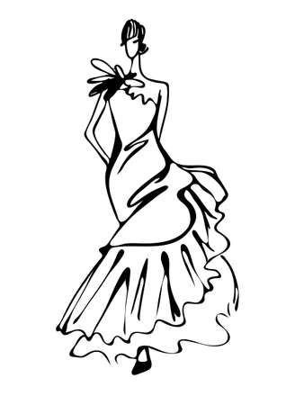 Fashion woman silhouette hand drawn sketchのイラスト素材