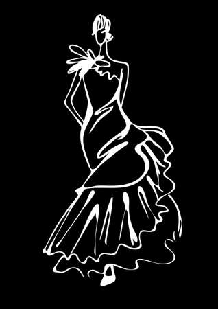 Fashion woman silhouette hand drawn sketchのイラスト素材