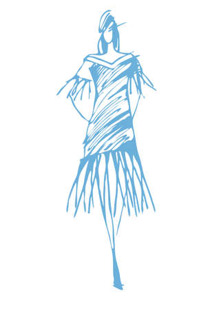 Fashion woman silhouette hand drawn sketchのイラスト素材