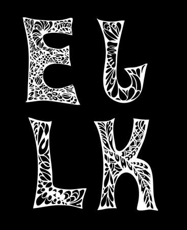 Black and white decorative letters hand drawn, doodles illustrationのイラスト素材