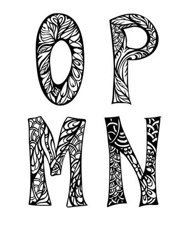 Black and white decorative letters hand drawn, doodles illustrationのイラスト素材