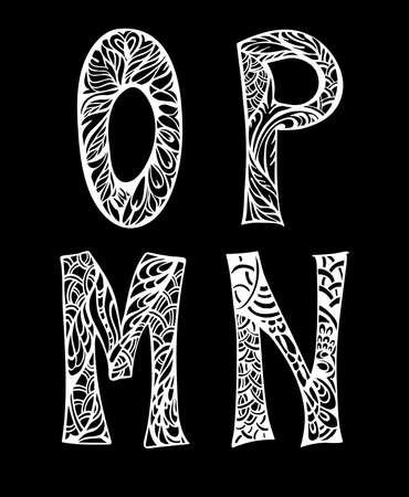 Black and white decorative letters hand drawn, doodles illustrationのイラスト素材