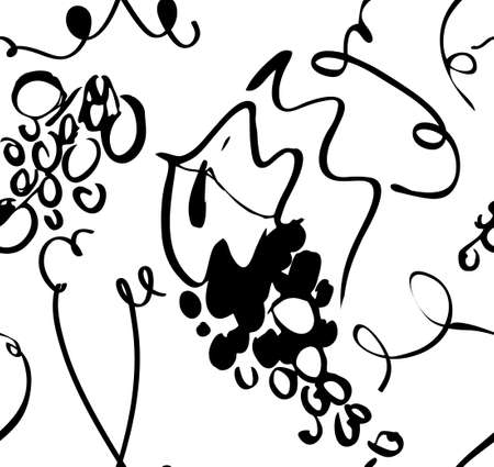 Floral seamless background pattern with grapes hand drawnのイラスト素材