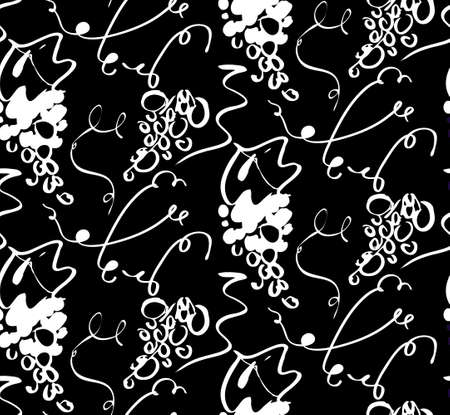 Floral seamless background pattern with grapes hand drawnのイラスト素材